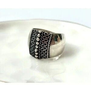 Sterling Silver Vintage Domed Statement Bead Band - Size 7.25